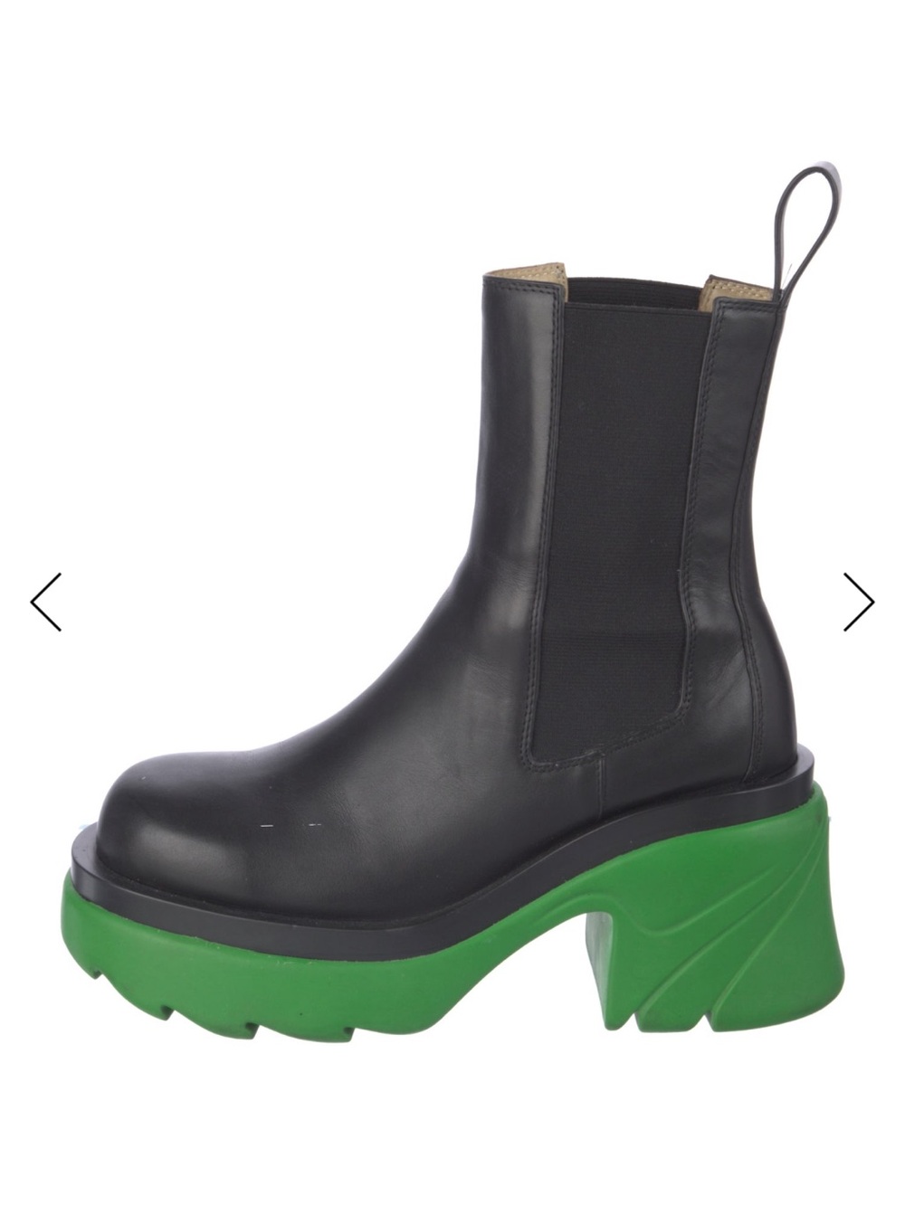 Bottega Veneta Black Leather Chelsea Boot with Green Platform